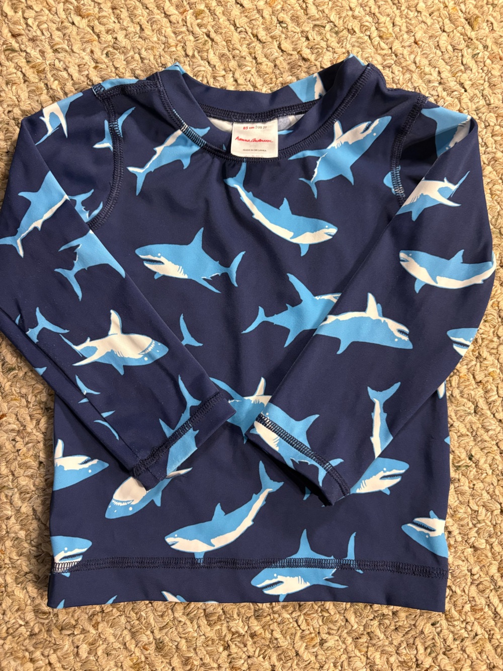 Hanna Andersson Blue Shark-Print Kids Long sleeve Rash guard, Size 2